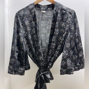 Wild Pearl Black Floral Satin Blouse